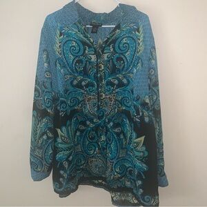 Maggie Barnes Paisley Print Button Up Blouse Size 1X
